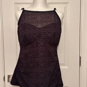 Women's Black Geometric Mesh Swimsuit Top